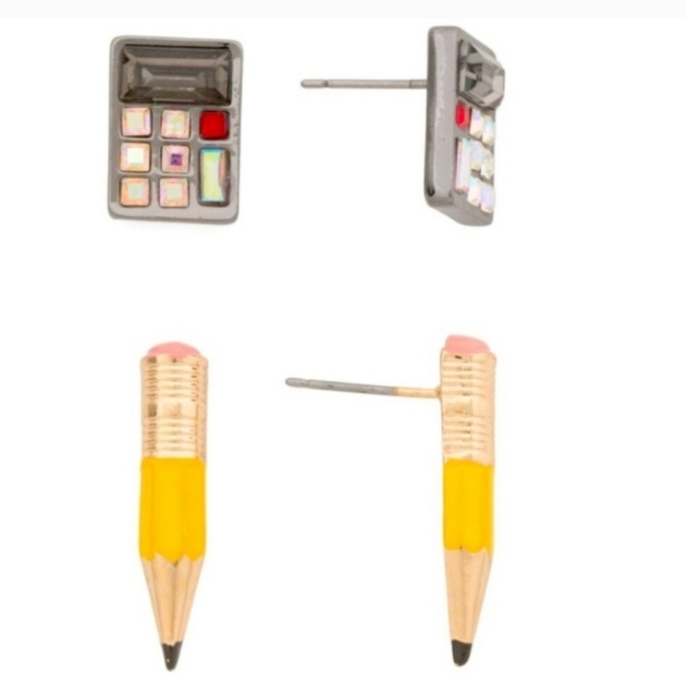 👉✨️Betsey Johnson Book Smart Stud Earring Set Pencil & Calculator